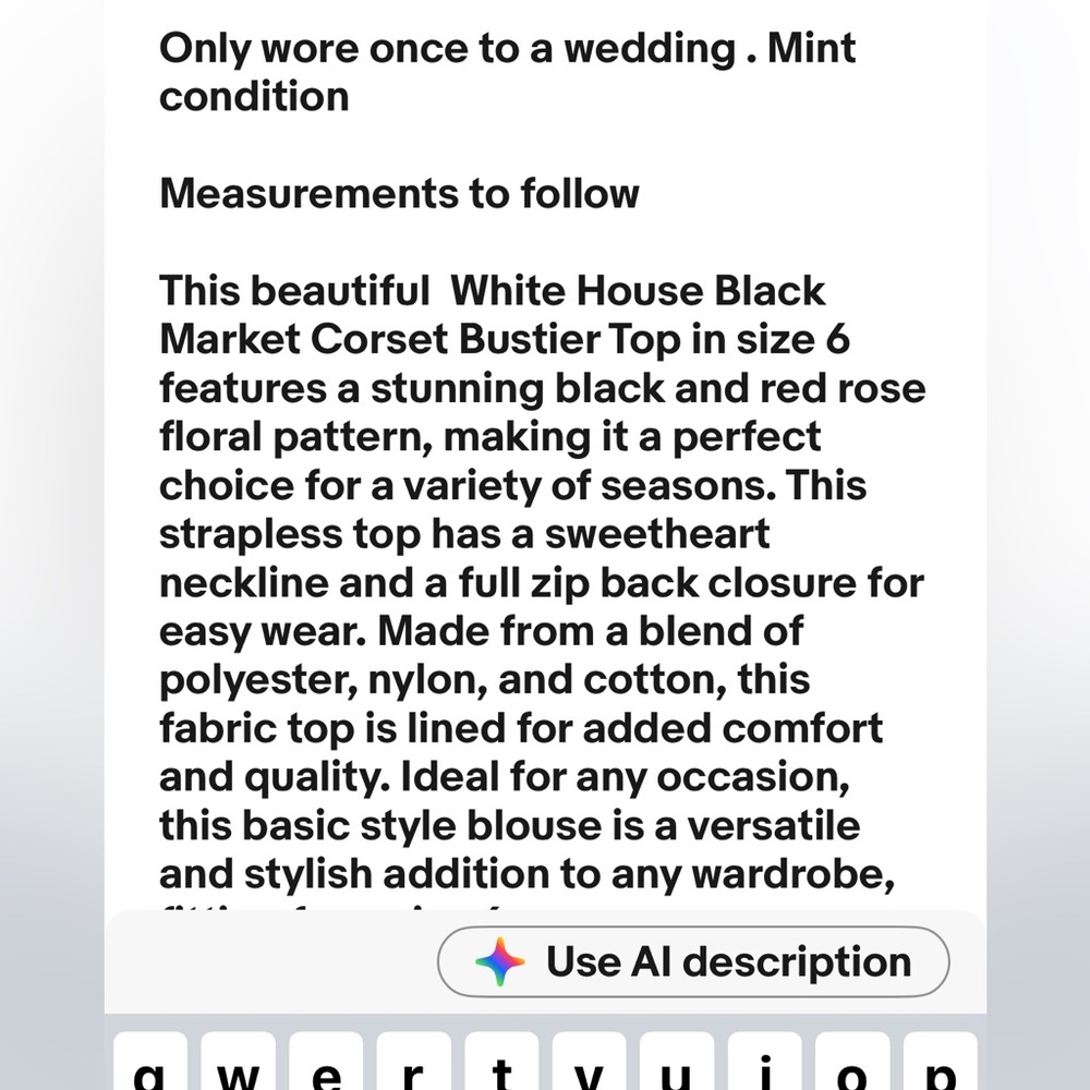WHBM White House Black Market Corset Bustier Top Floral Black Red White Zip MINT - Picture 10 of 11